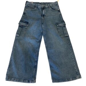 NWT GAP High Rise Stride Wide Leg Cargo Jeans Women’s 32 / 14S Blue